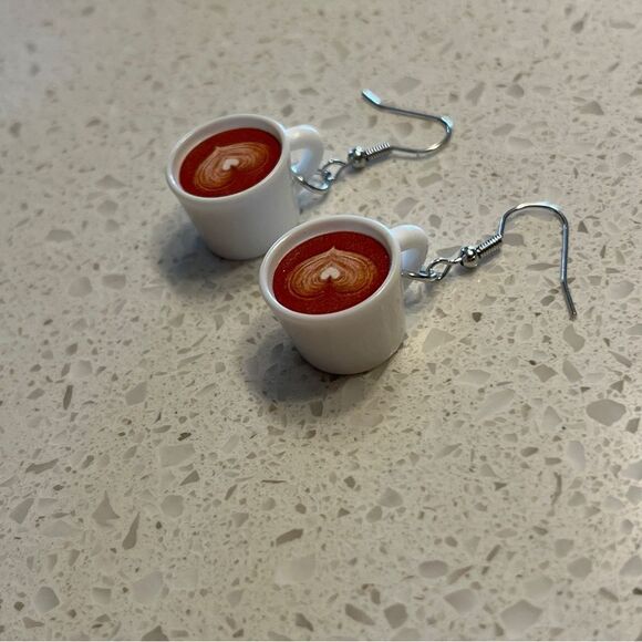 Heart-Shaped Coffee Cup Earrings - Picture 7 of 11